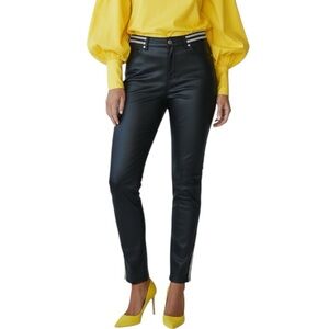 Alberto Makali Pants Faux Leather Skinny Pants Zip Leopard Trim Stretcy 8